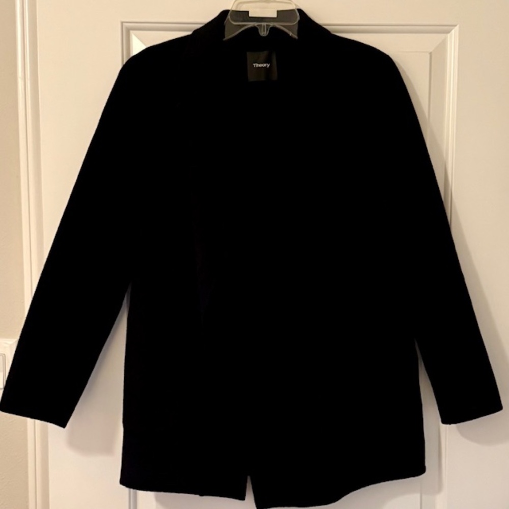 Theory Sileena New Divide Black Wool/Cashmere Blend Coat Size Small